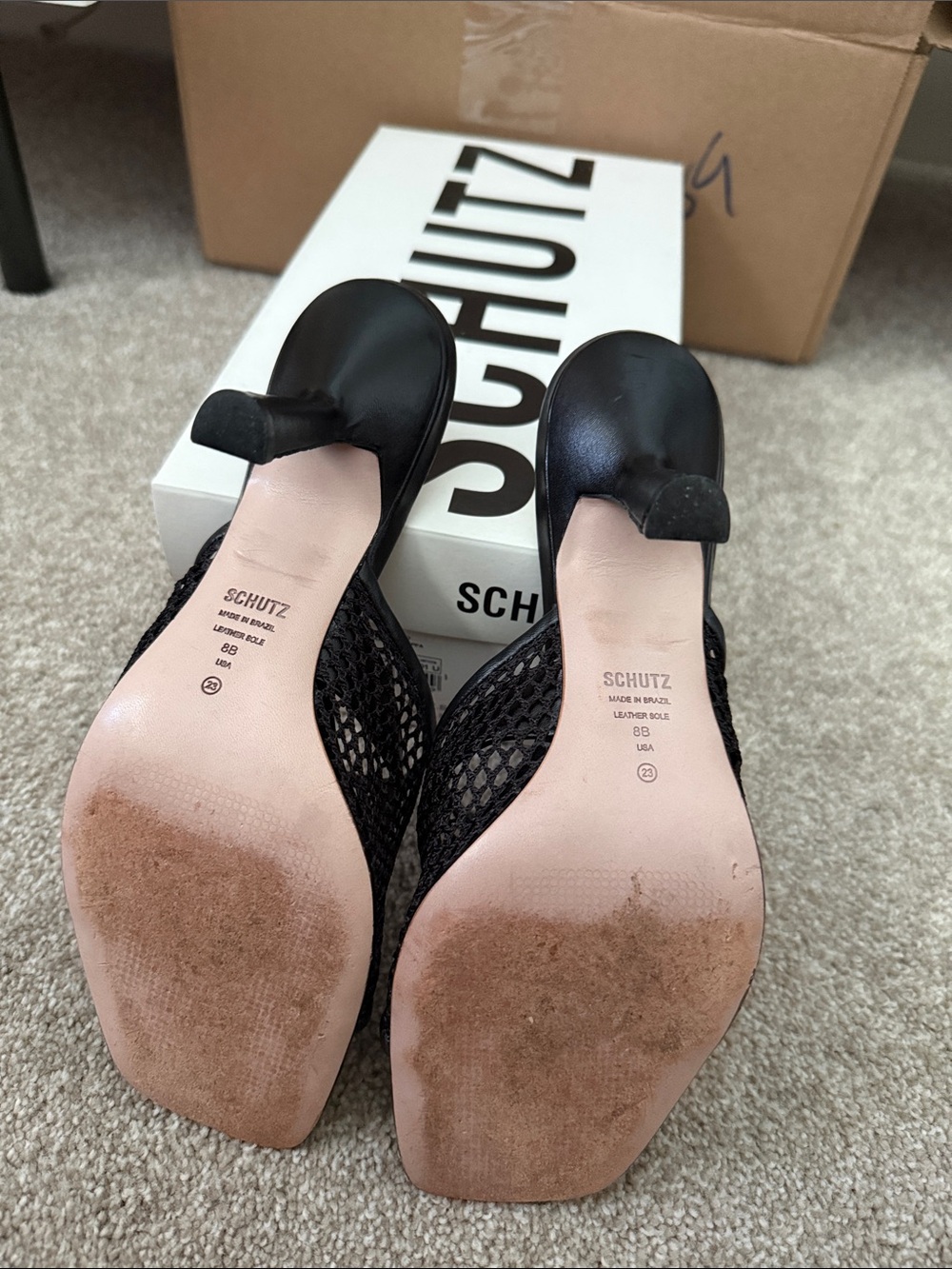 SCHUTZ Black Mesh Square-Toe Mule Sandals - Picture 4 of 4